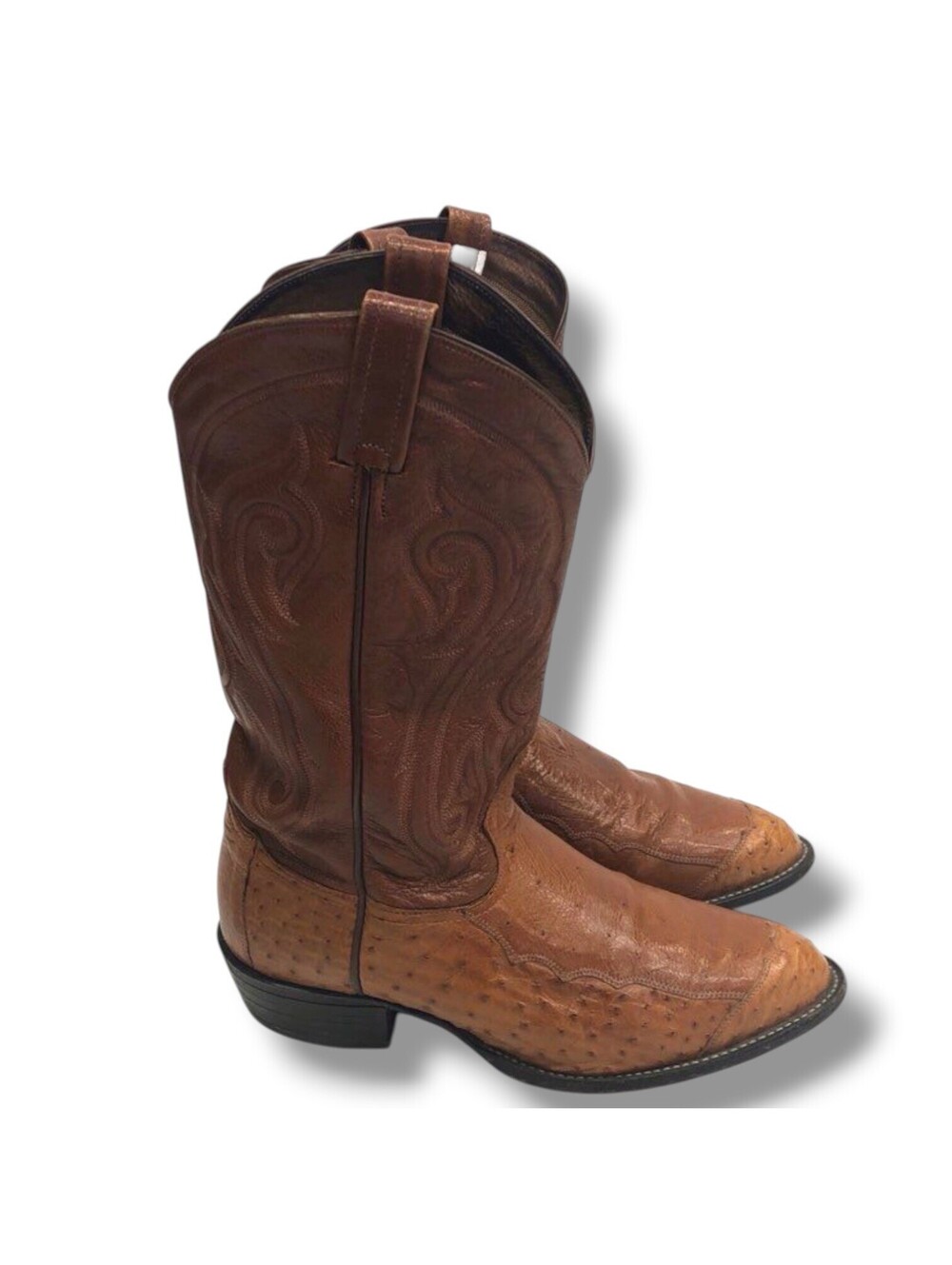 Tony Lama Ostrich Quill Cowboy Boots Mens 10 EE Cognac Brown Western CZ906